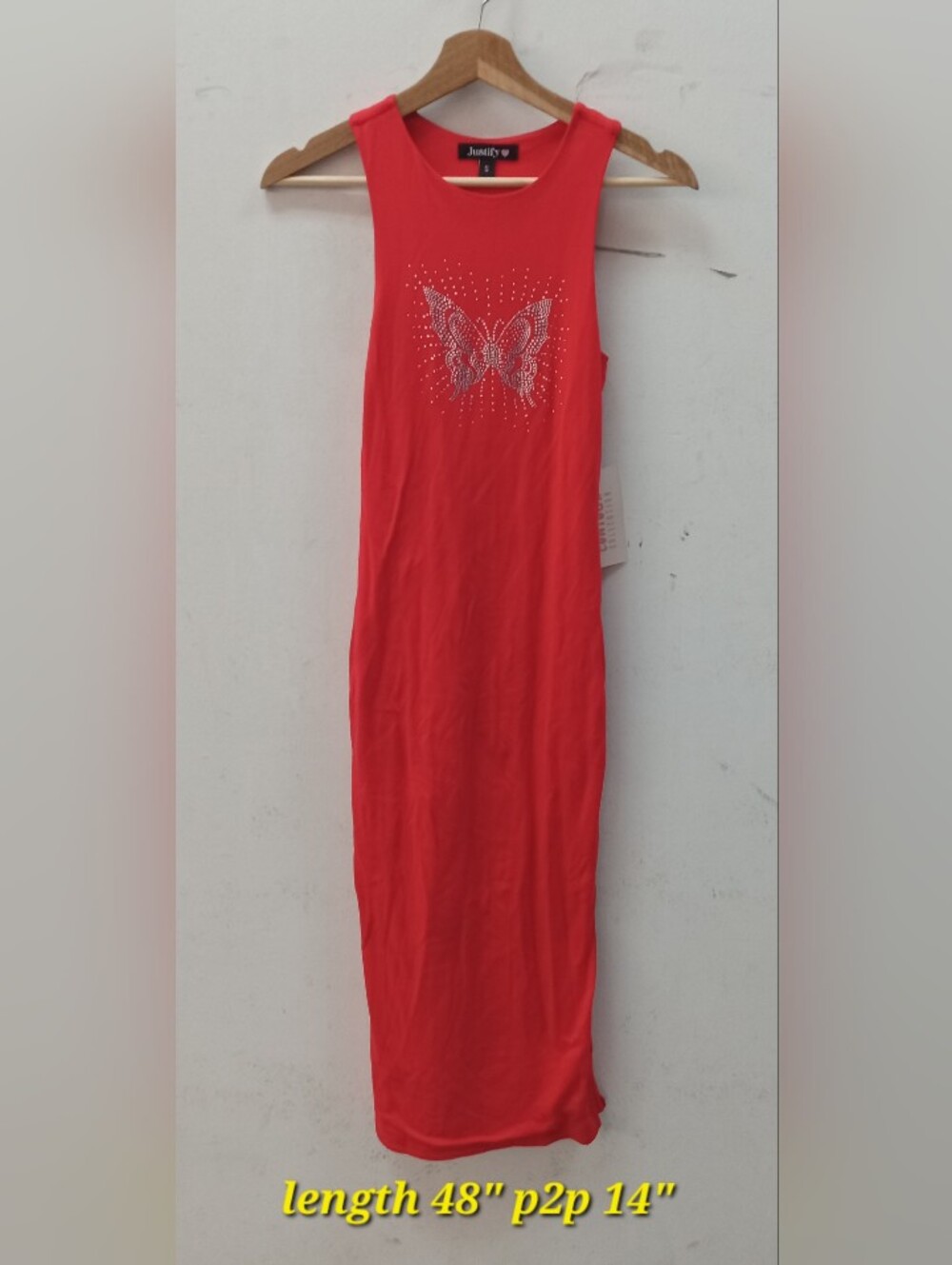 Justify Strapless Red Dress with Butterfly Design